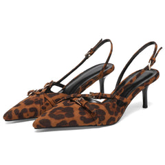 Womens Pointed Toe Slip On Slingback Kitten Heels Buckle Strap Work Pumps