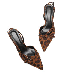 Womens Pointed Toe Slip On Slingback Kitten Heels Buckle Strap Work Pumps