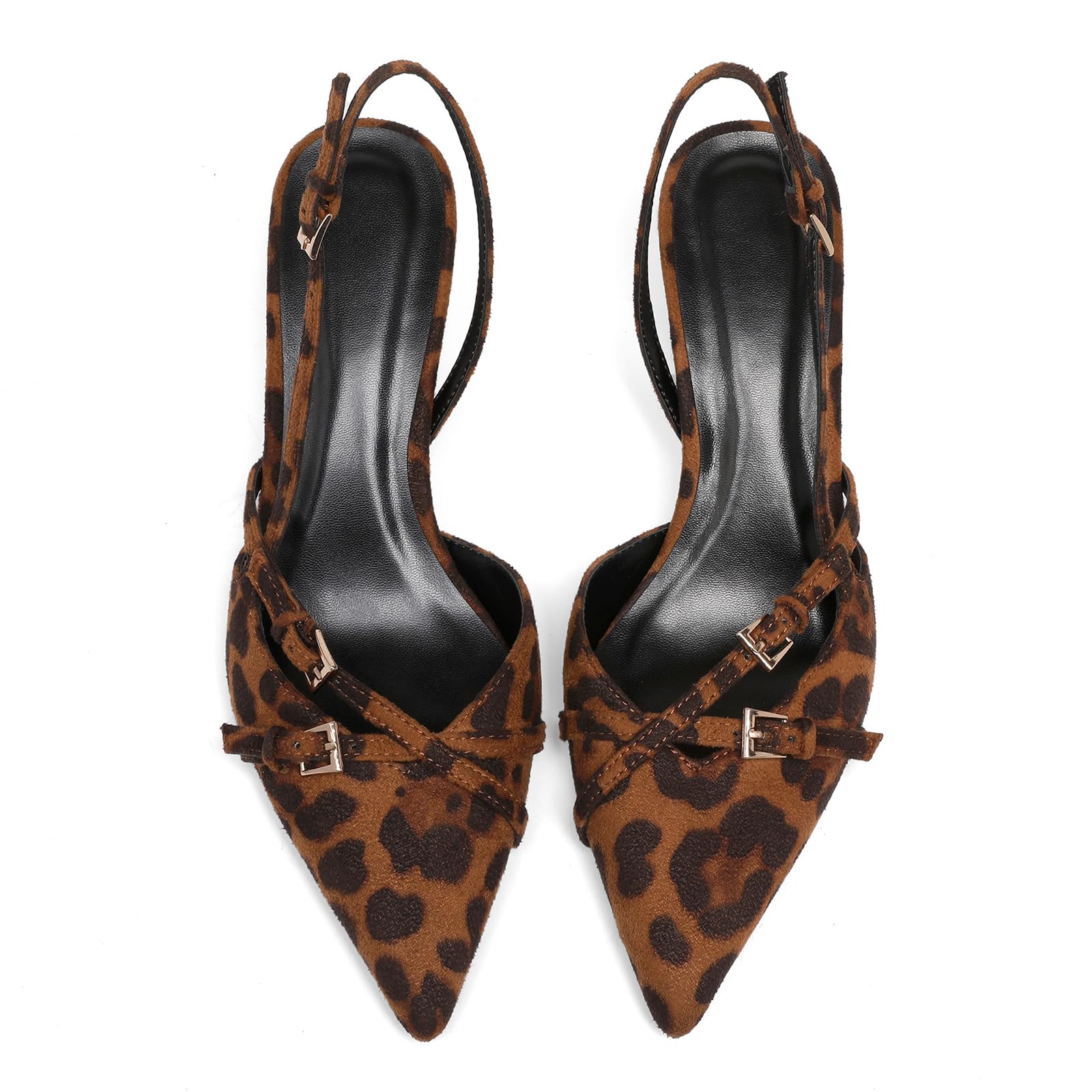 Womens Pointed Toe Slip On Slingback Kitten Heels Buckle Strap Work Pumps