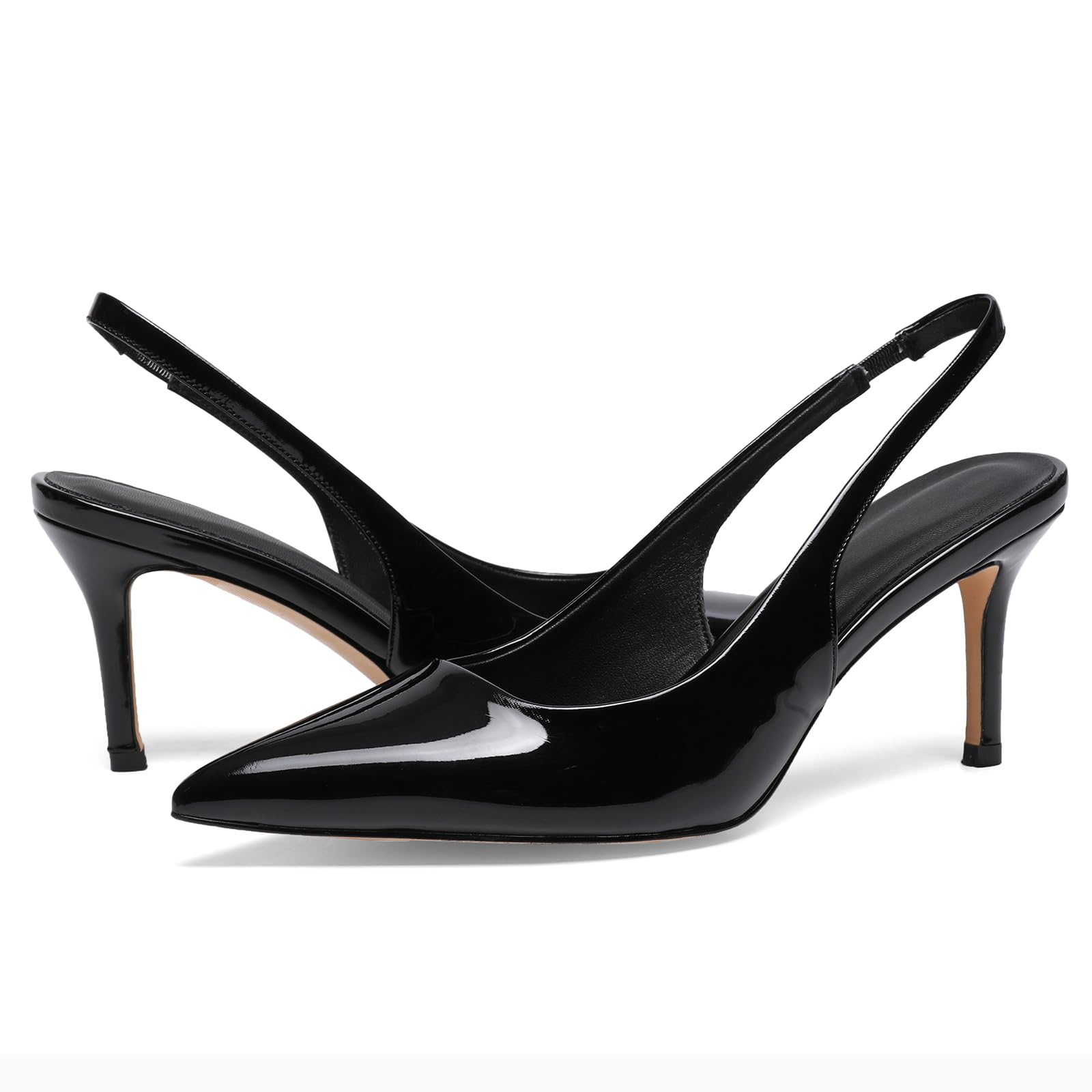 Pointed Toe Slingback Heels for Women Patent Leather Stiletto Heel Pumps