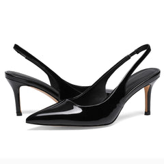 Pointed Toe Slingback Heels for Women Patent Leather Stiletto Heel Pumps