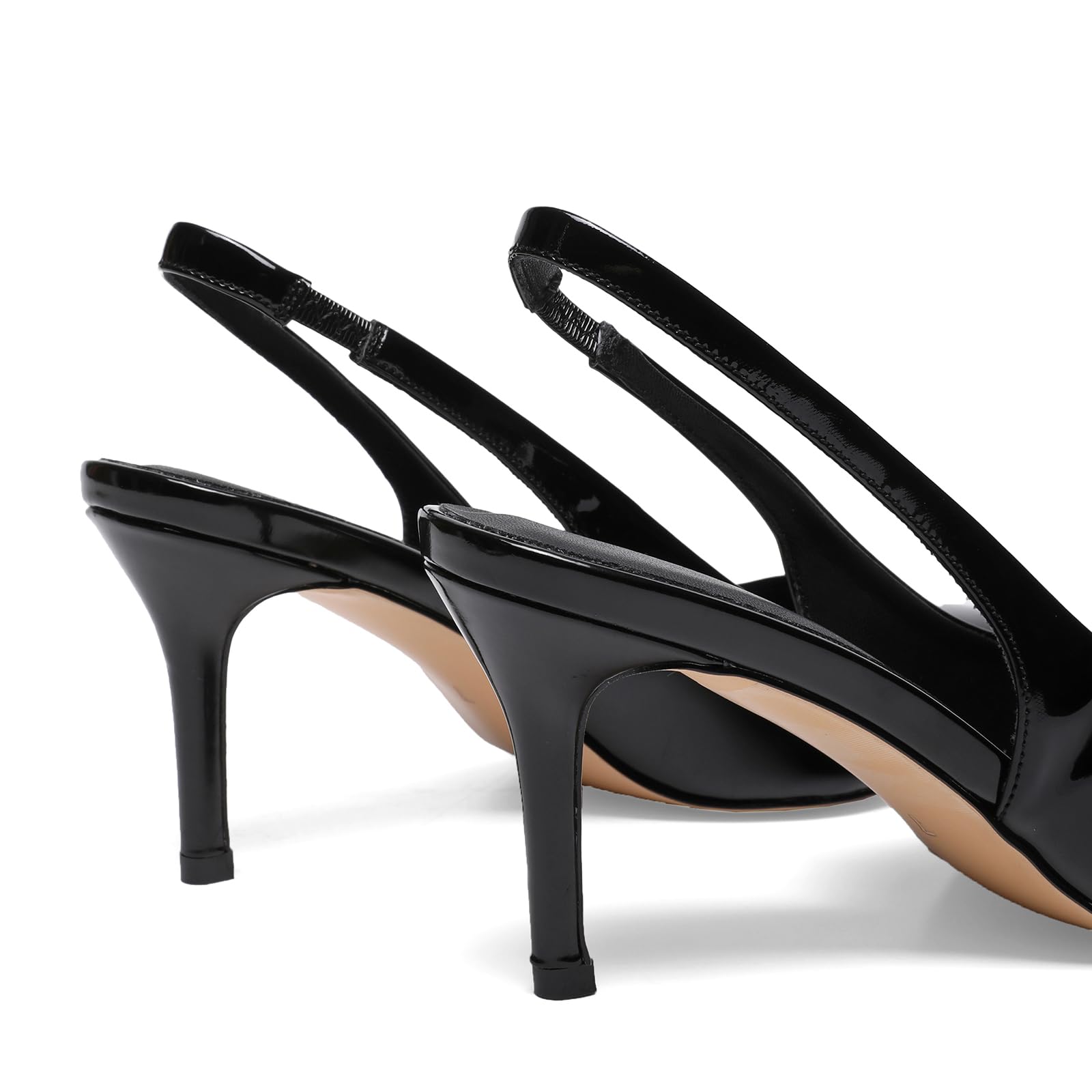 Pointed Toe Slingback Heels for Women Patent Leather Stiletto Heel Pumps